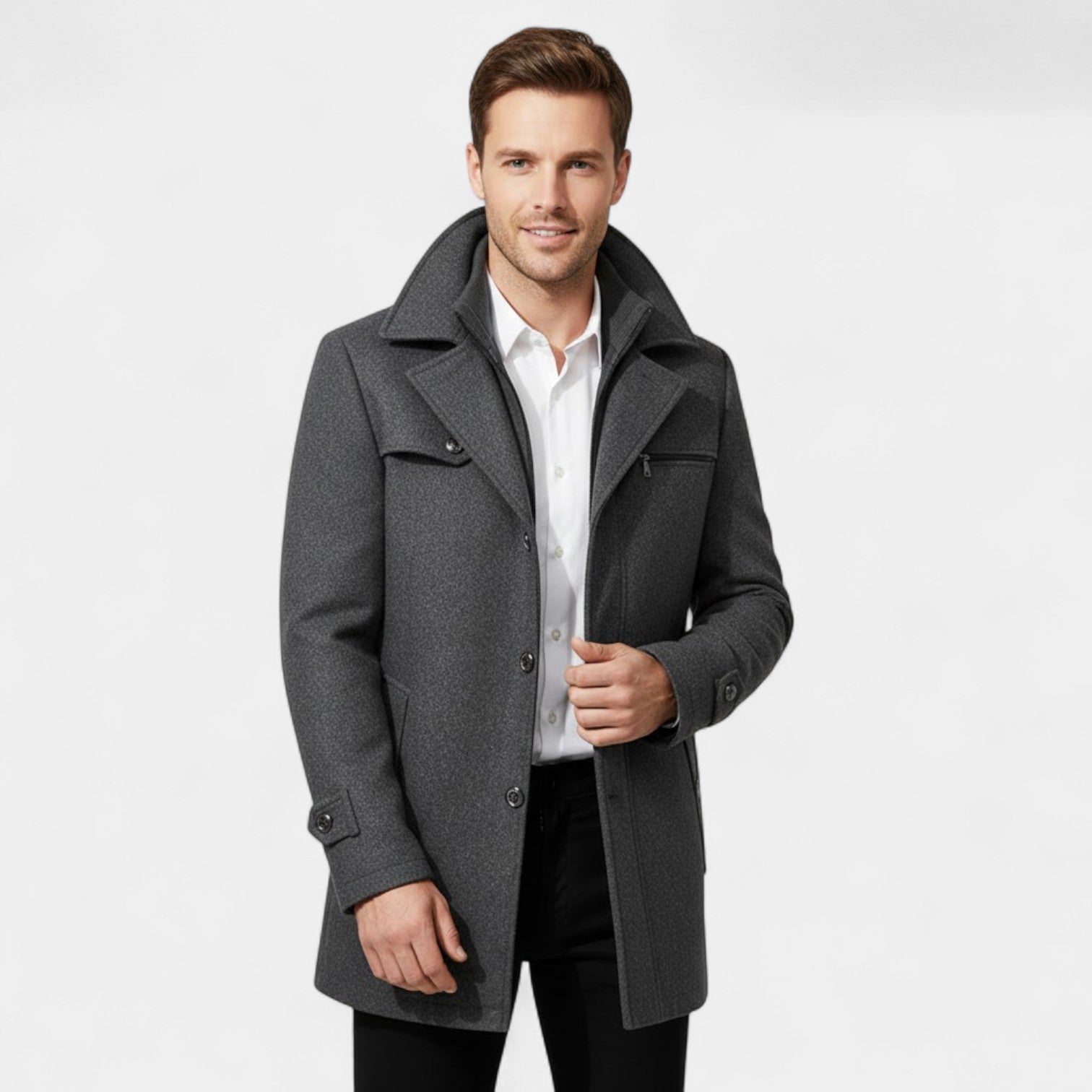 Riche | Manteau Homme en Laine – Fermeture Zippée et Boutonnée Style Classique Moderne