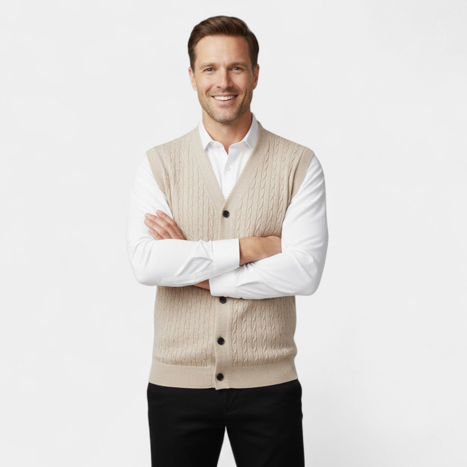 Riche | Lot de 3 Gilets Sans Manches Col V Homme – Maille Torsadée Boutonnée