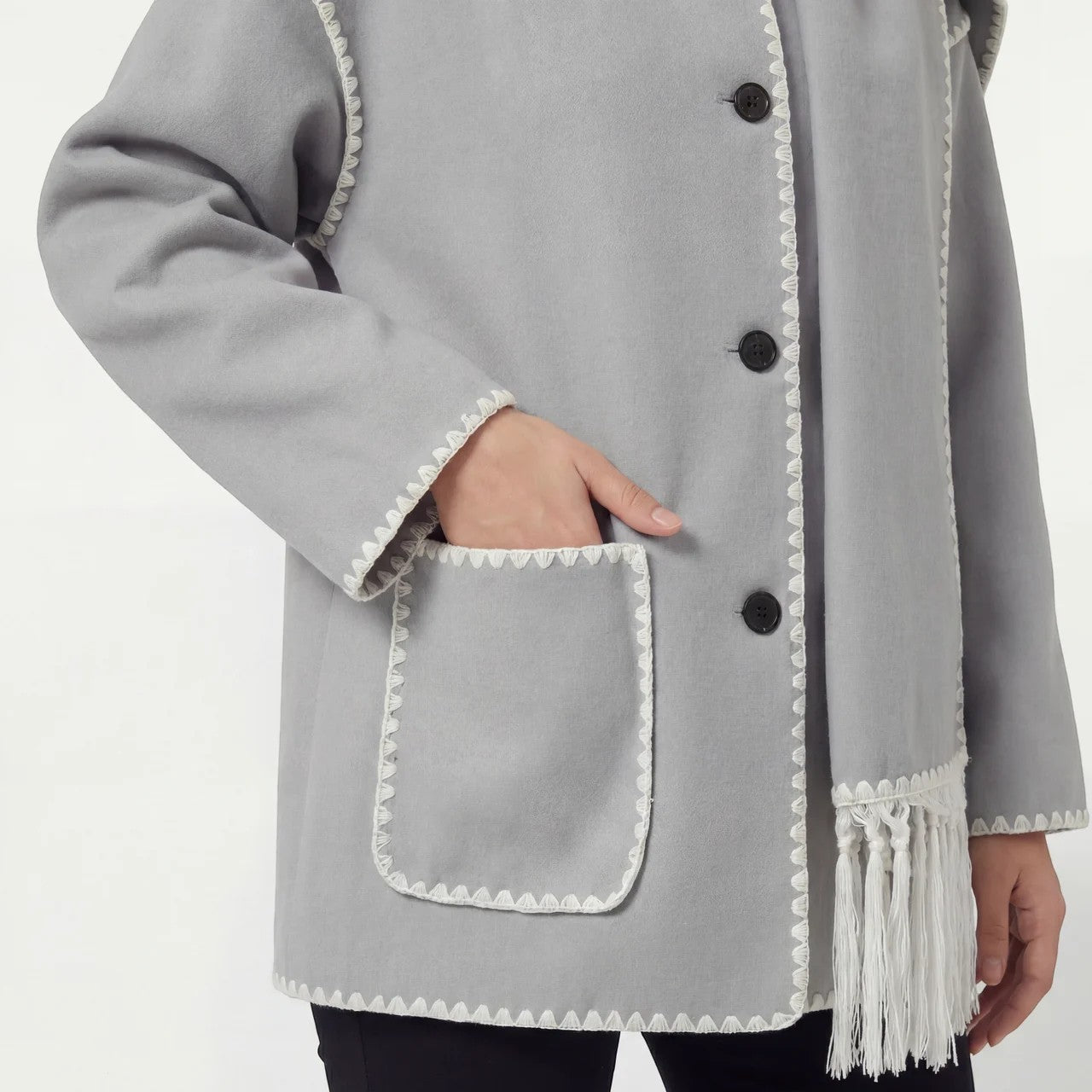 Riche | Manteau tissé coupe ample avec écharpe pour femme