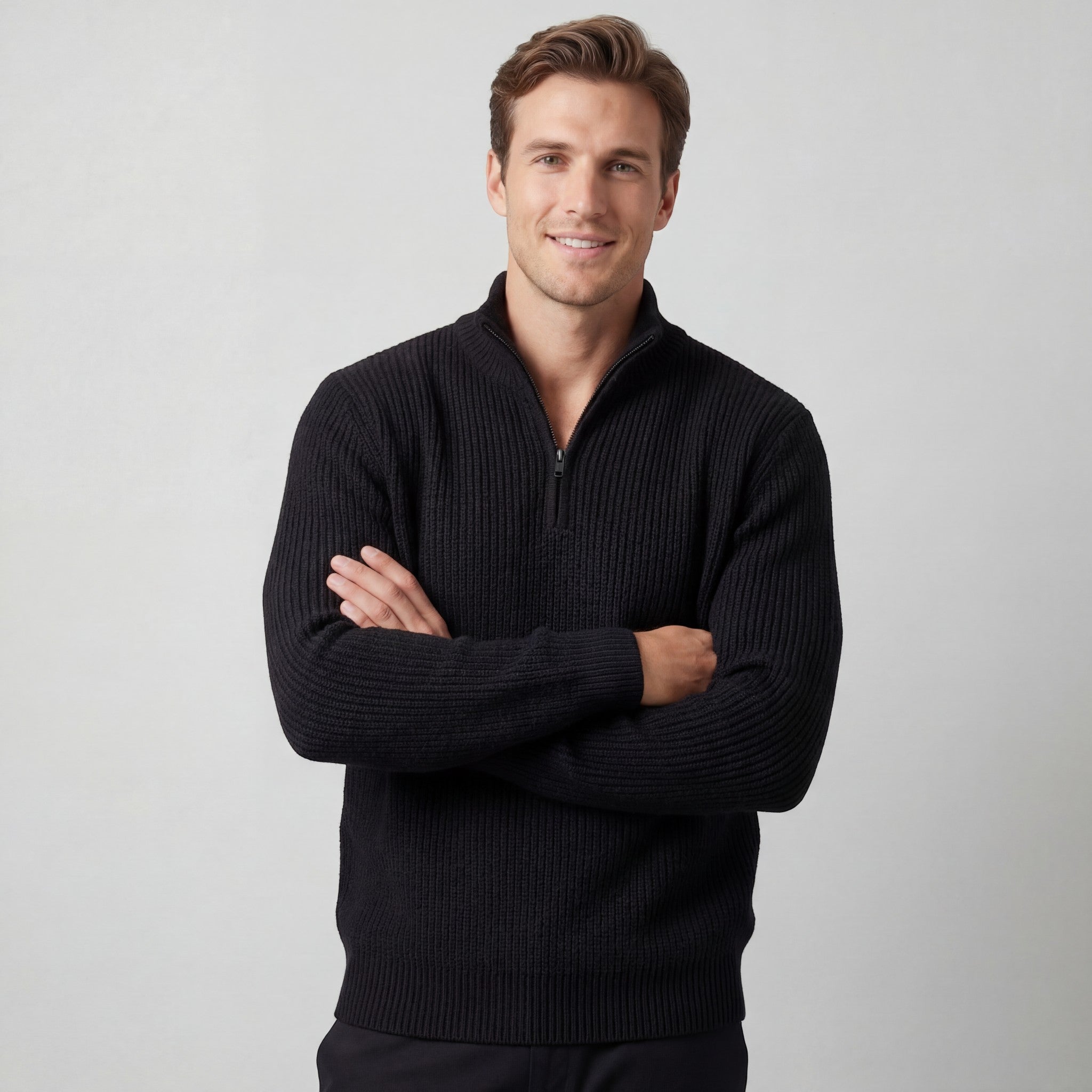 Riche | Pull ample en coton pour homme avec col montant et fermeture éclair