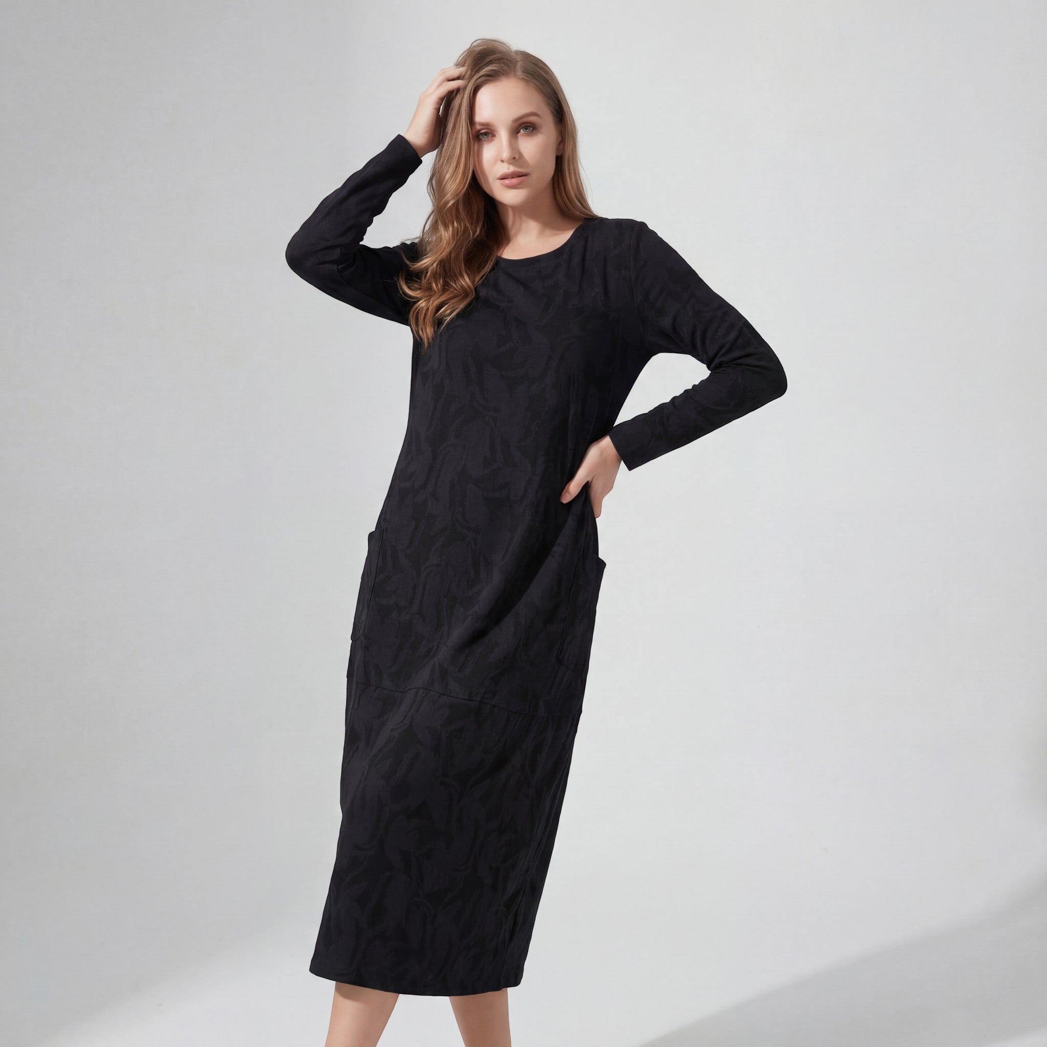 Riche | Robe Midi à Manches Longues en Coton Mélangé pour Femme