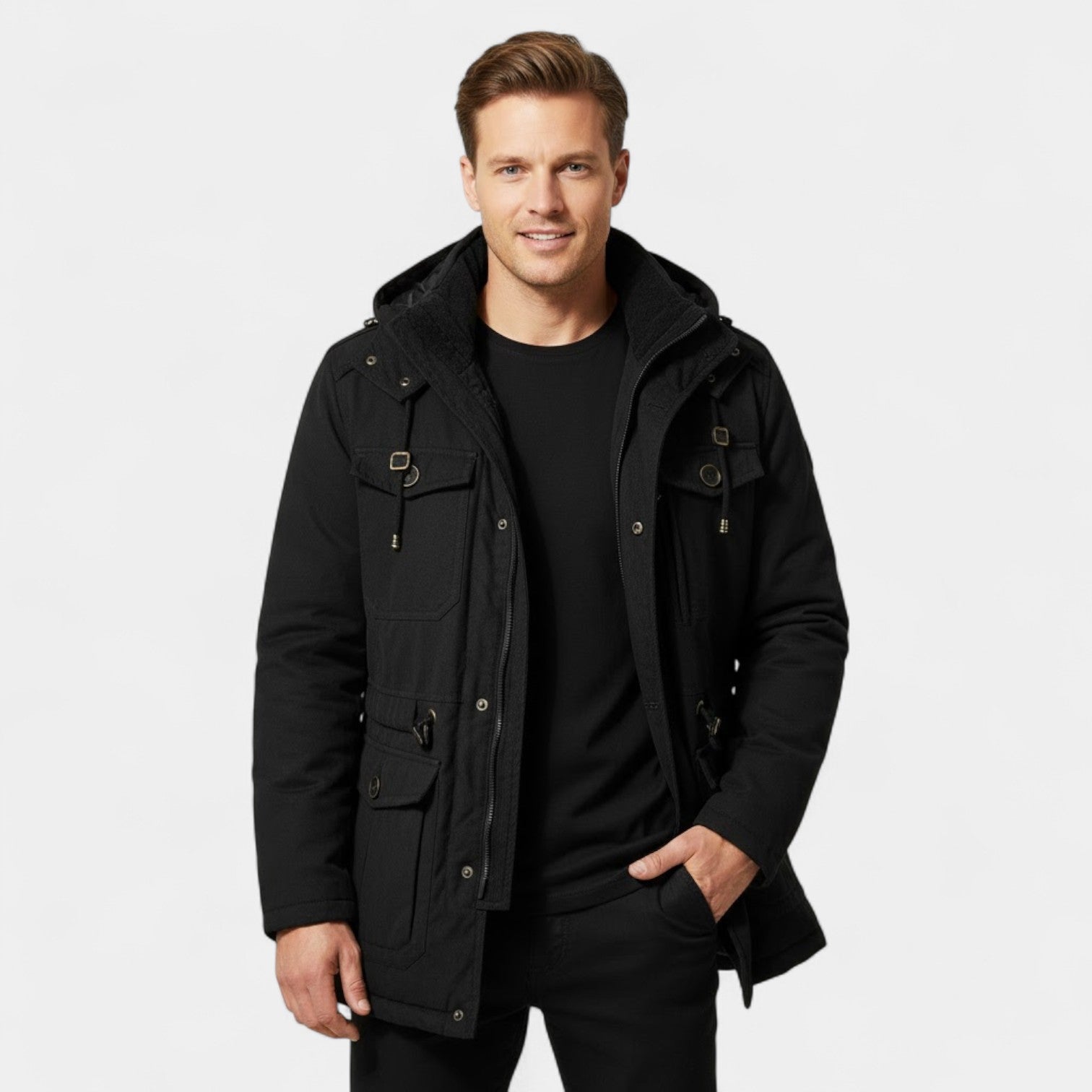 Riche | Parka Homme en Coton – Mi-Longue à Capuche Matelassée