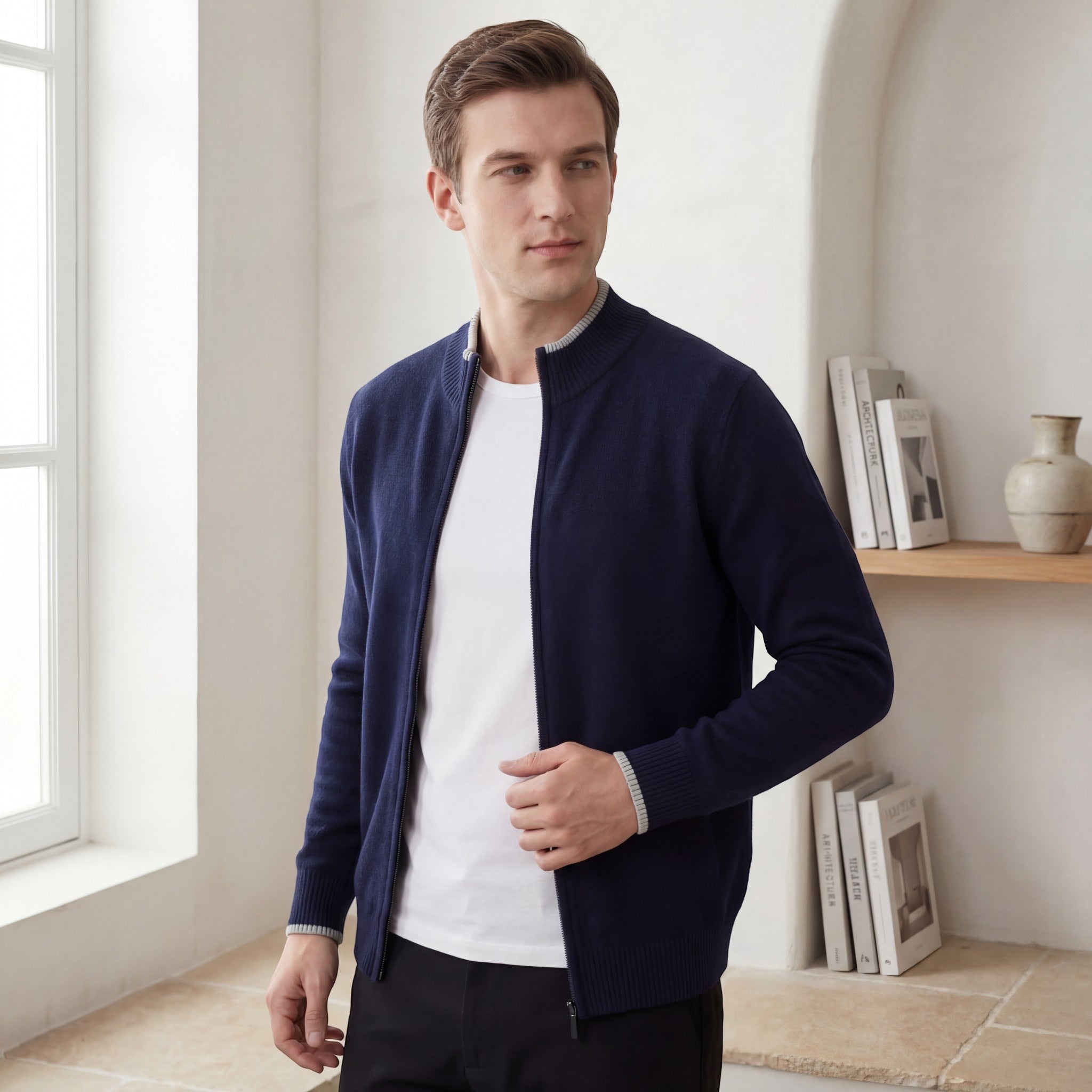 Riche | Pull homme en maille fine zippée