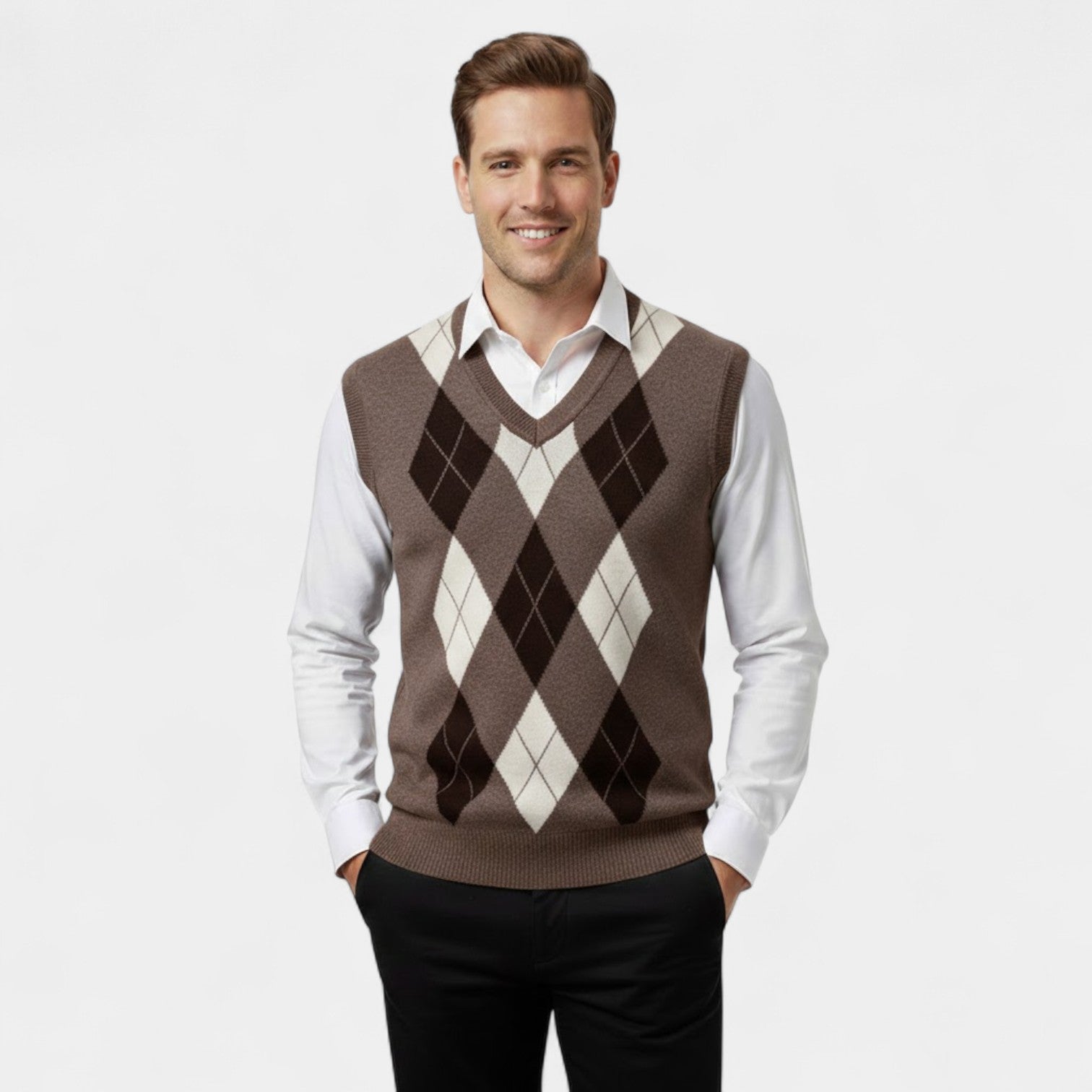 Riche | Gilet Homme à Carreaux – Col V Sans Manches