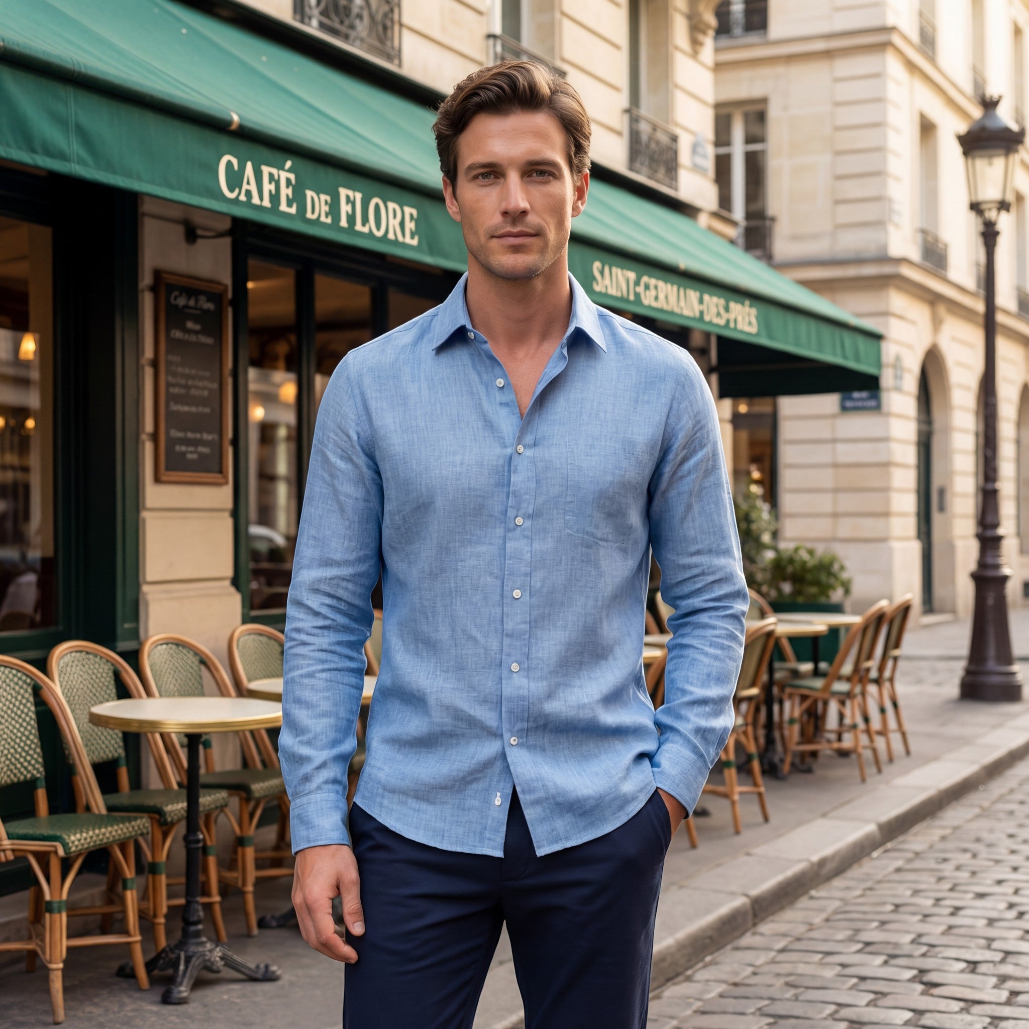 Riche | Chemise Boutonnée à Manches Longues en Lin Mélangé pour Homme