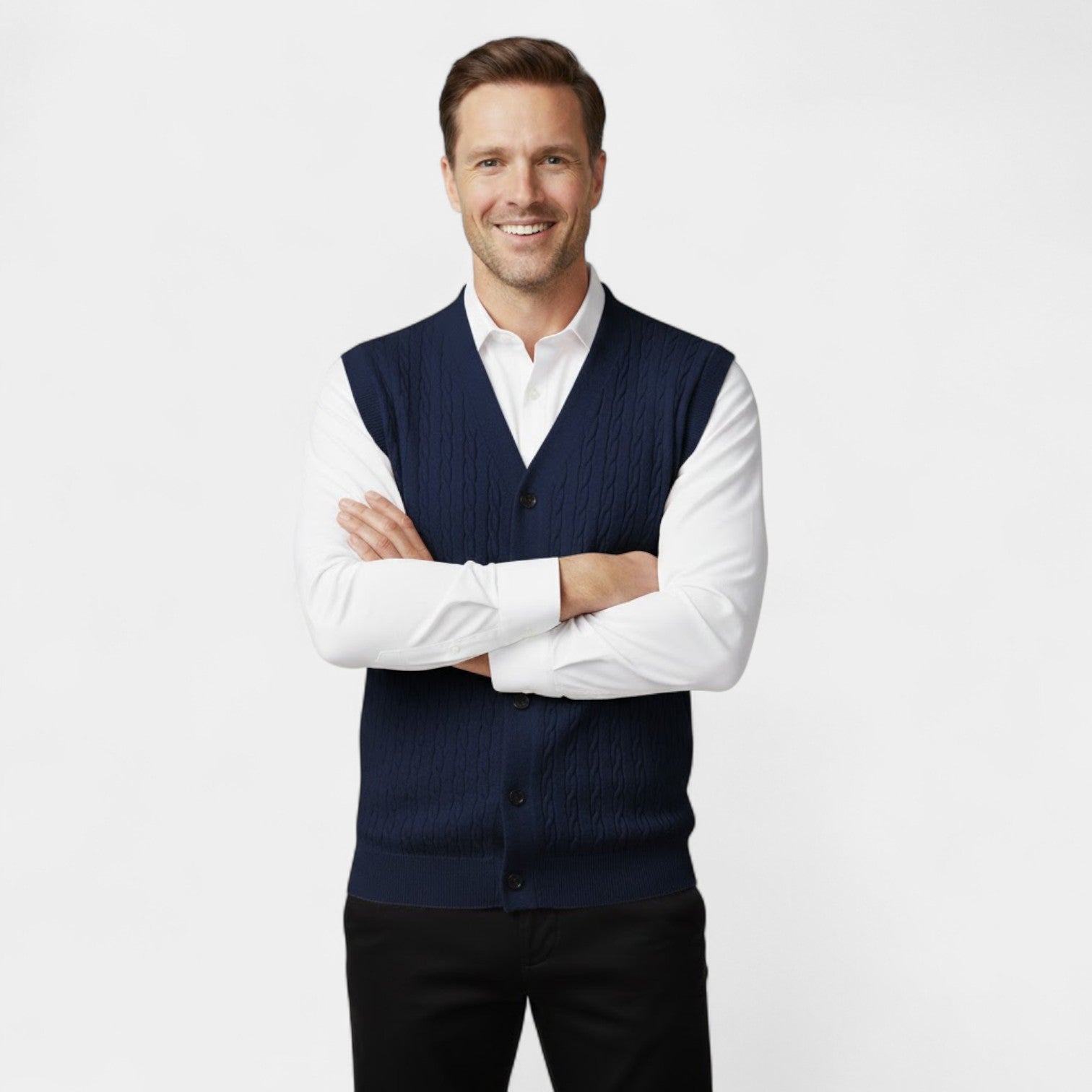 Riche | Lot de 3 Gilets Sans Manches Col V Homme – Maille Torsadée Boutonnée