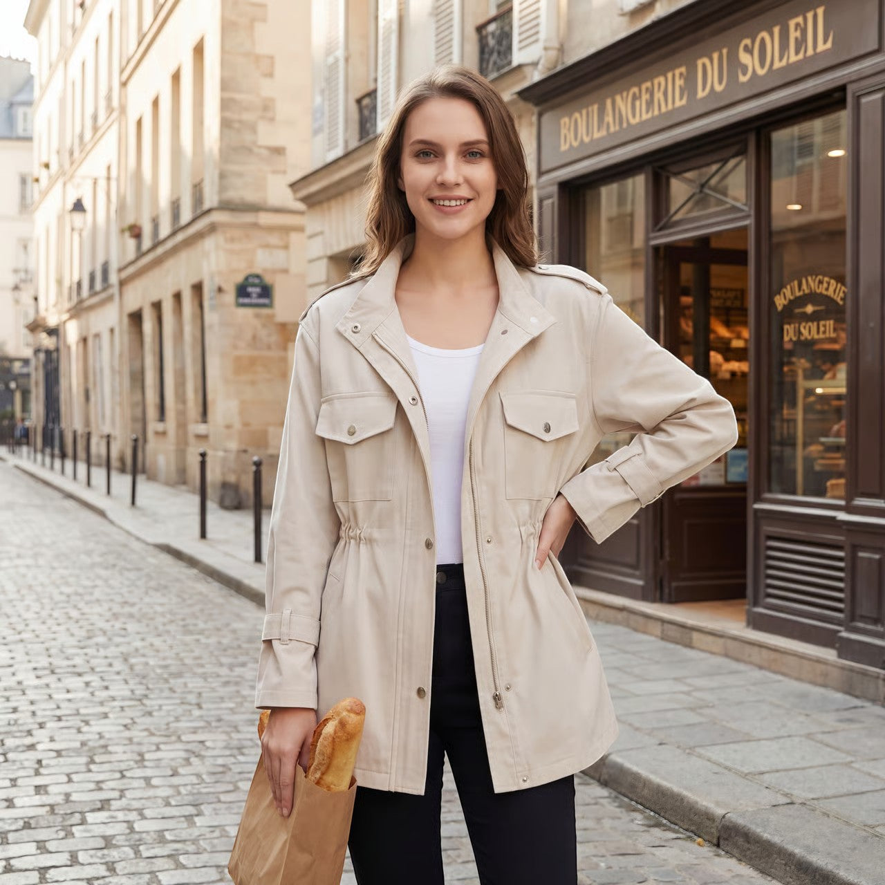 Riche | Manteau Trench Léger en Tissu Tissé pour Femme
