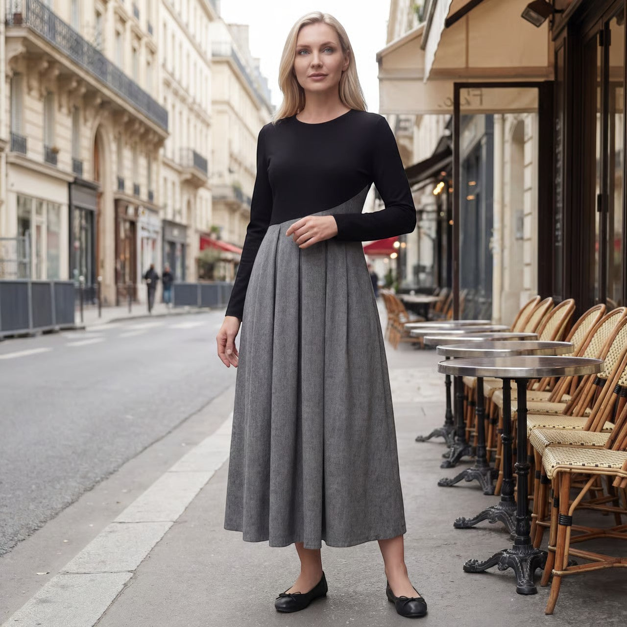 Riche | Robe Maxi Color-Block en Tissu Tissé Souple pour Femme