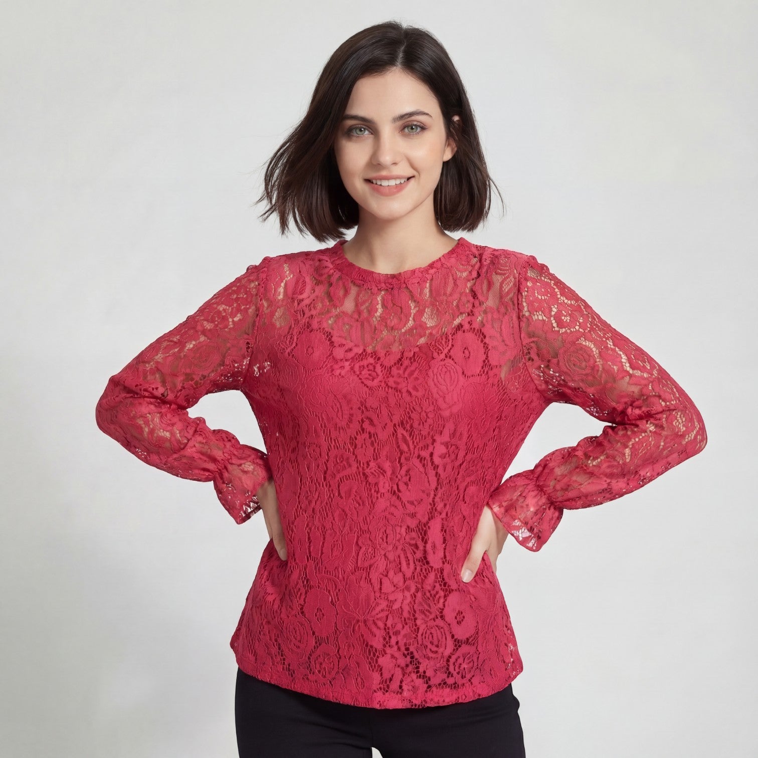 Riche | Chemise Femme Décontractée en Dentelle à Manches Longues