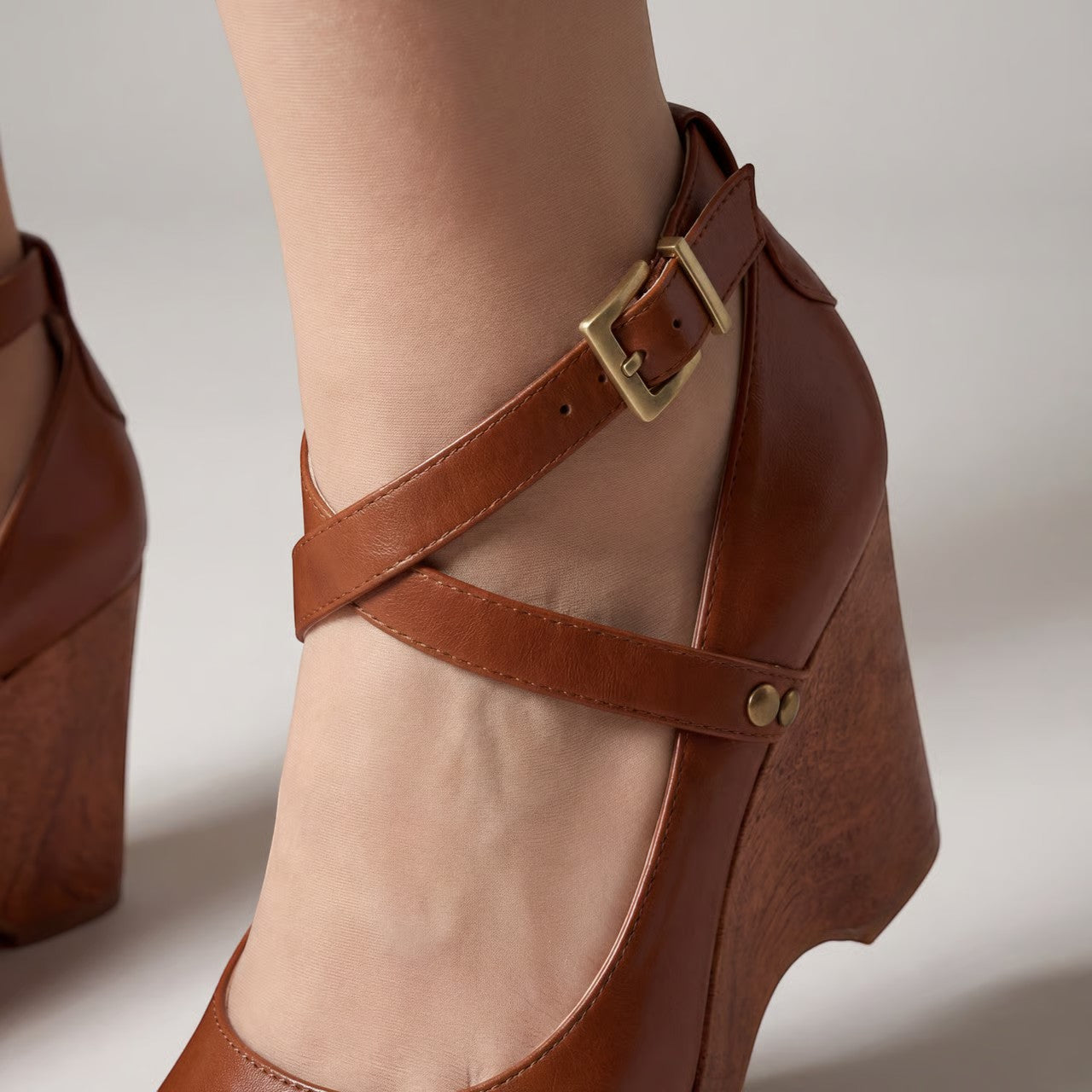 Riche | Sandale Plateforme à Talon Épais en Cuir pour Femme