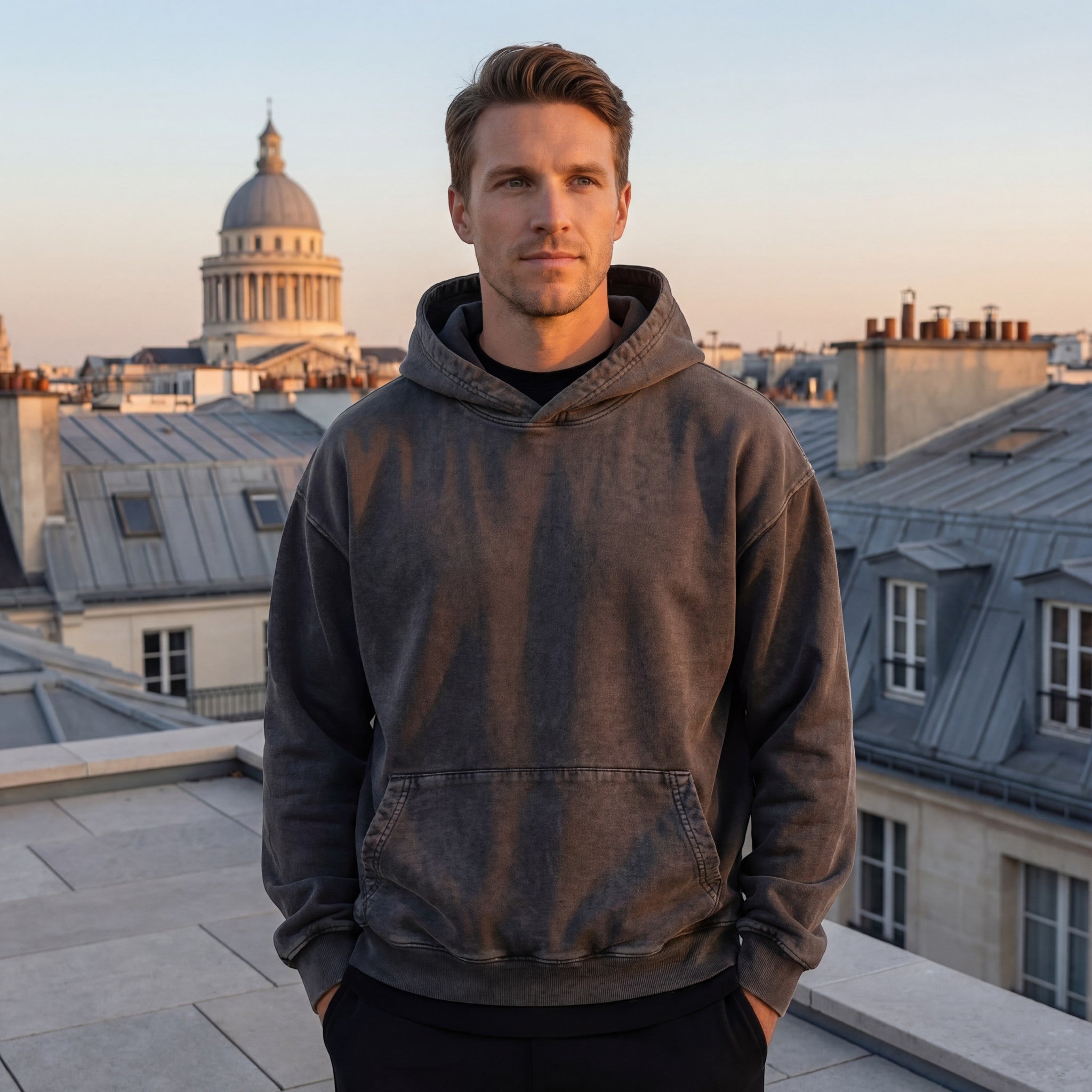 Riche | Sweat à Capuche Pullover en Coton Vintage Délavé pour Homme