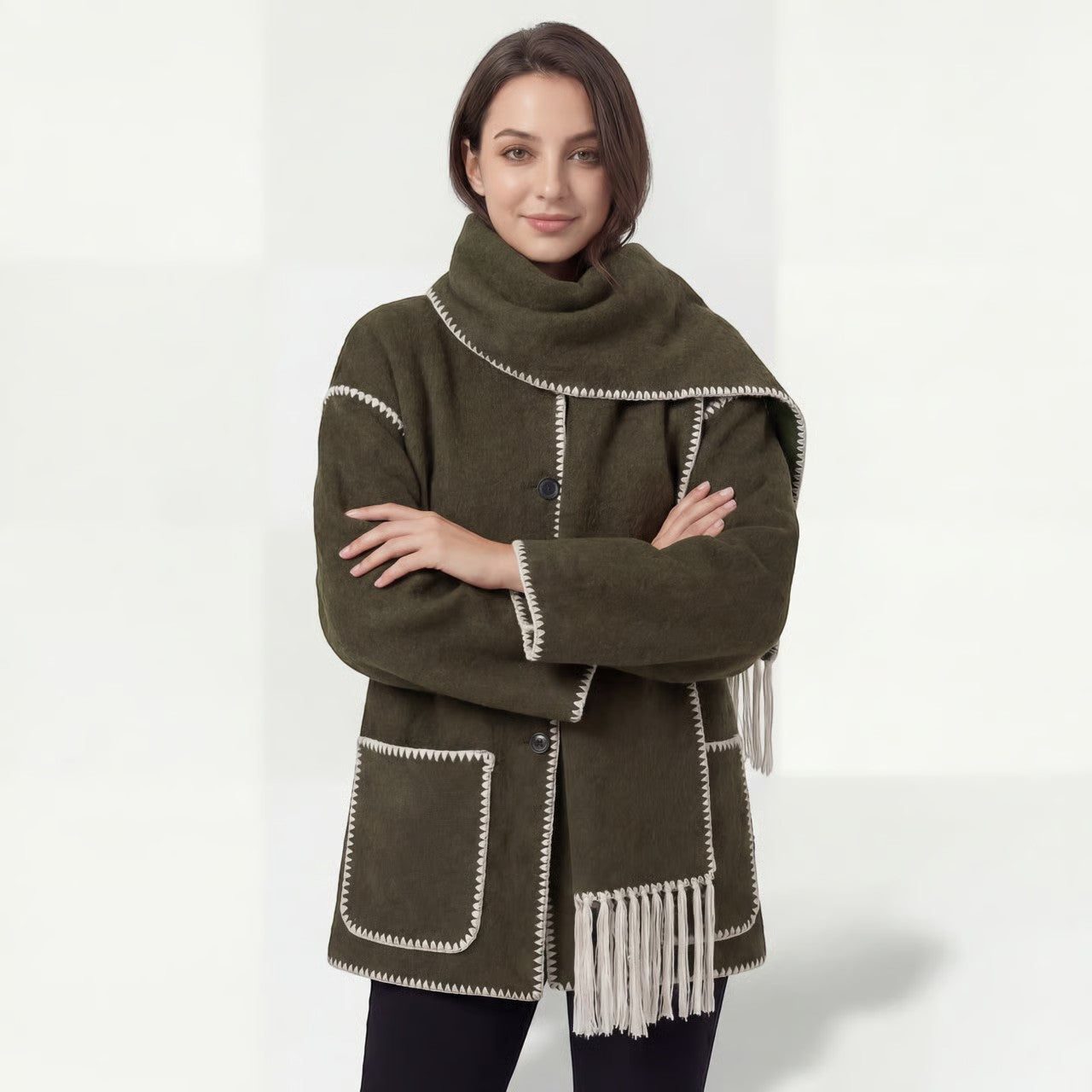 Riche | Manteau tissé coupe ample avec écharpe pour femme