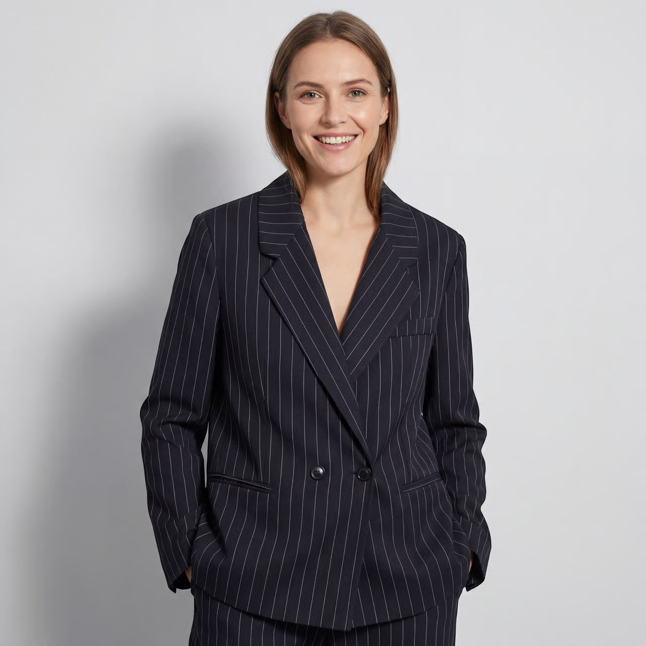 Riche | Femme Blazer Tissé Rayures Tennis Double Boutonnage