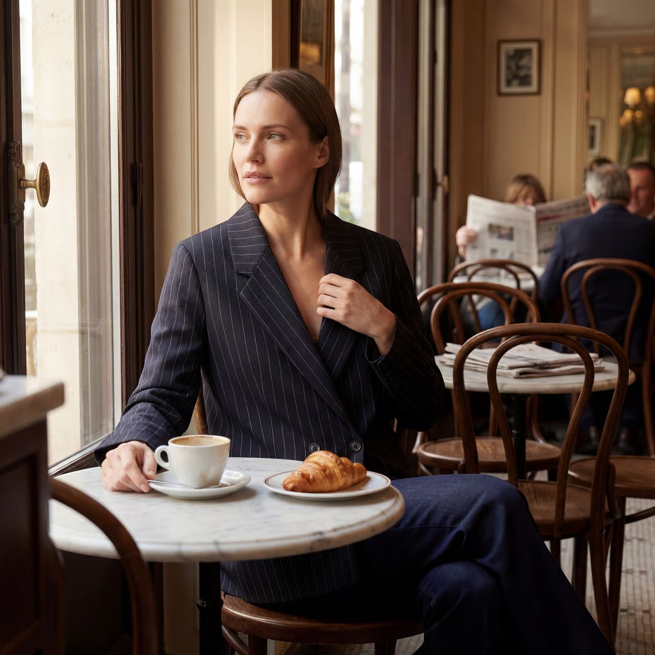 Riche | Femme Blazer Tissé Rayures Tennis Double Boutonnage