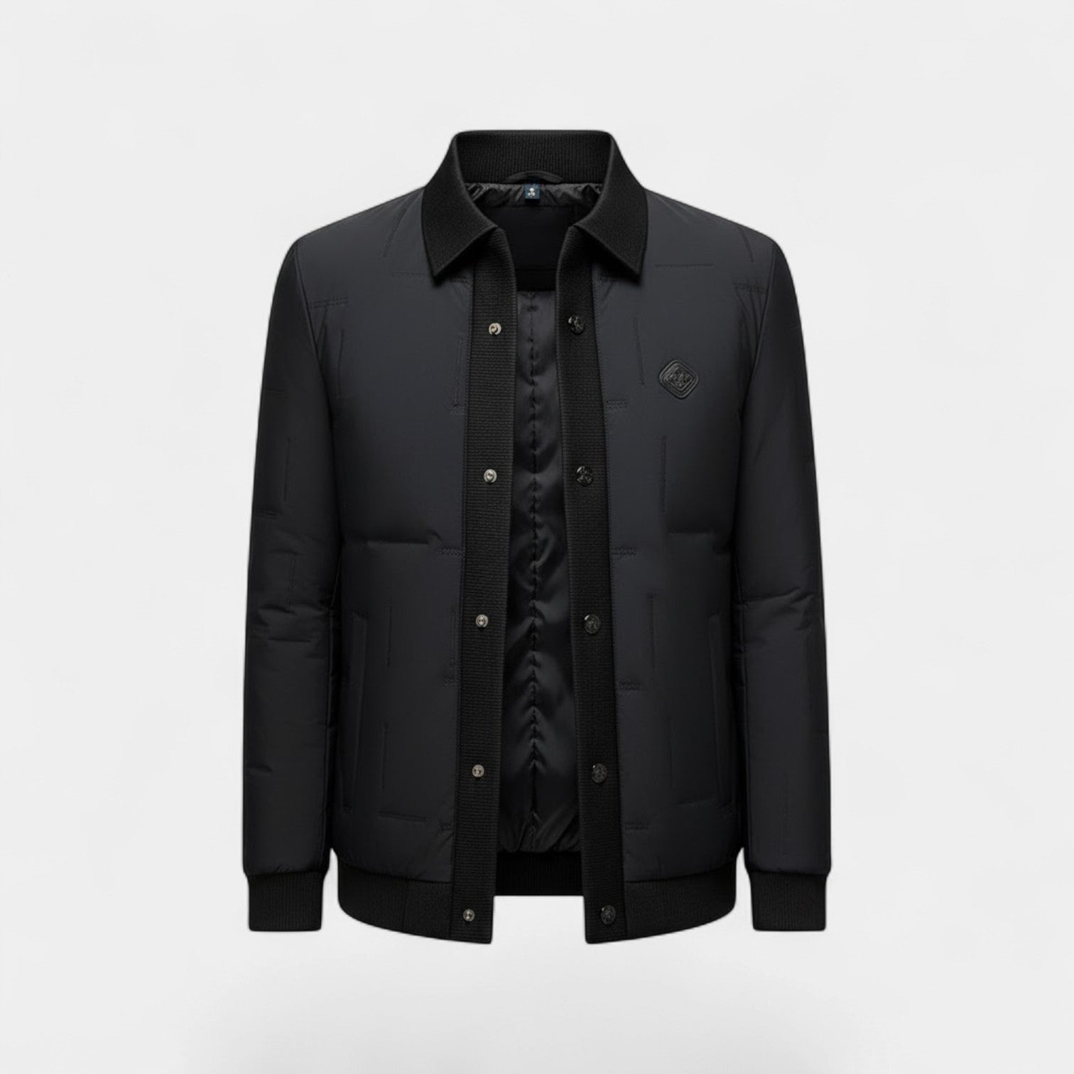 Riche | Manteau Homme Matelassé – Col à Revers et Ourlet Arrondi