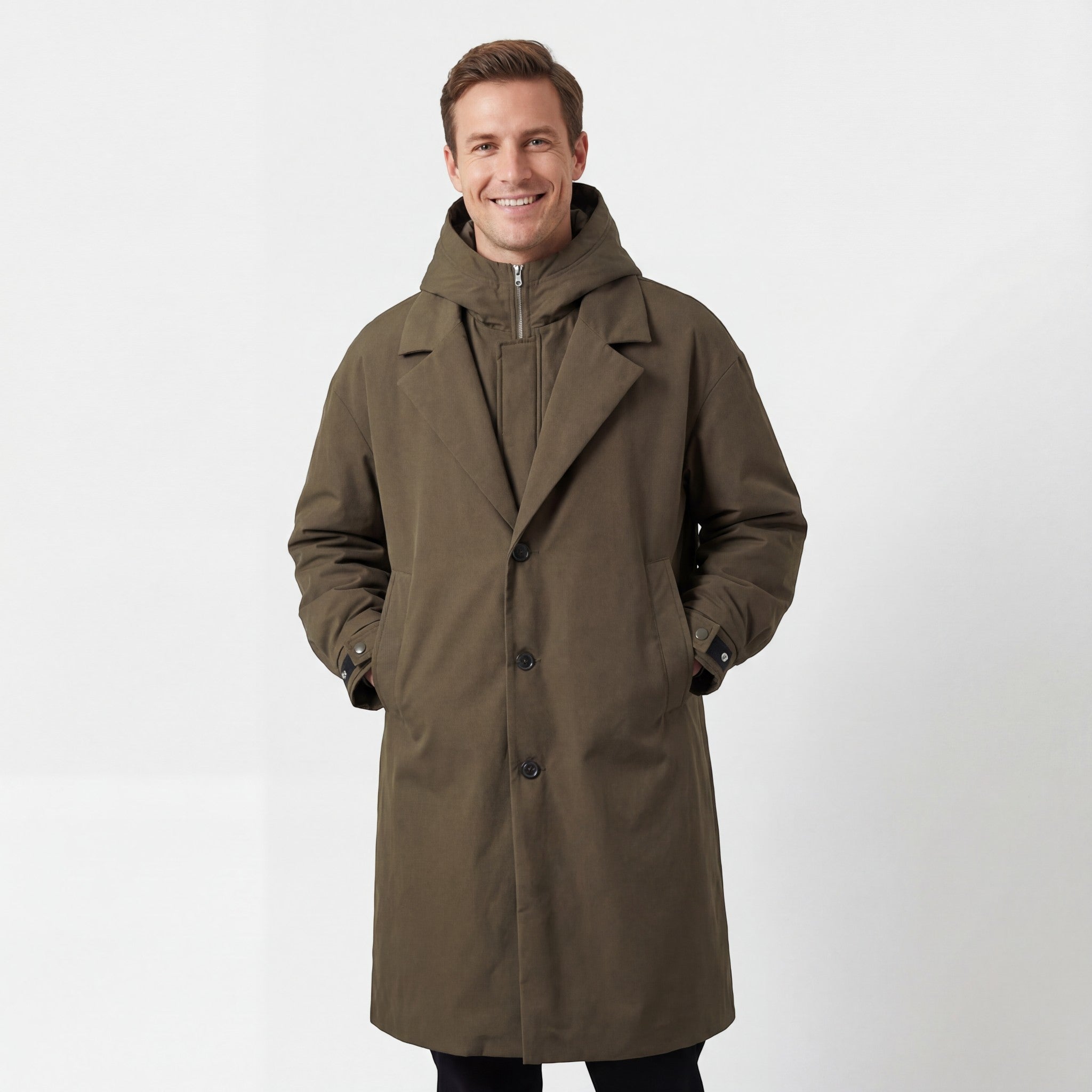 Riche | Silhouette trench à capuche en fin coton pour homme