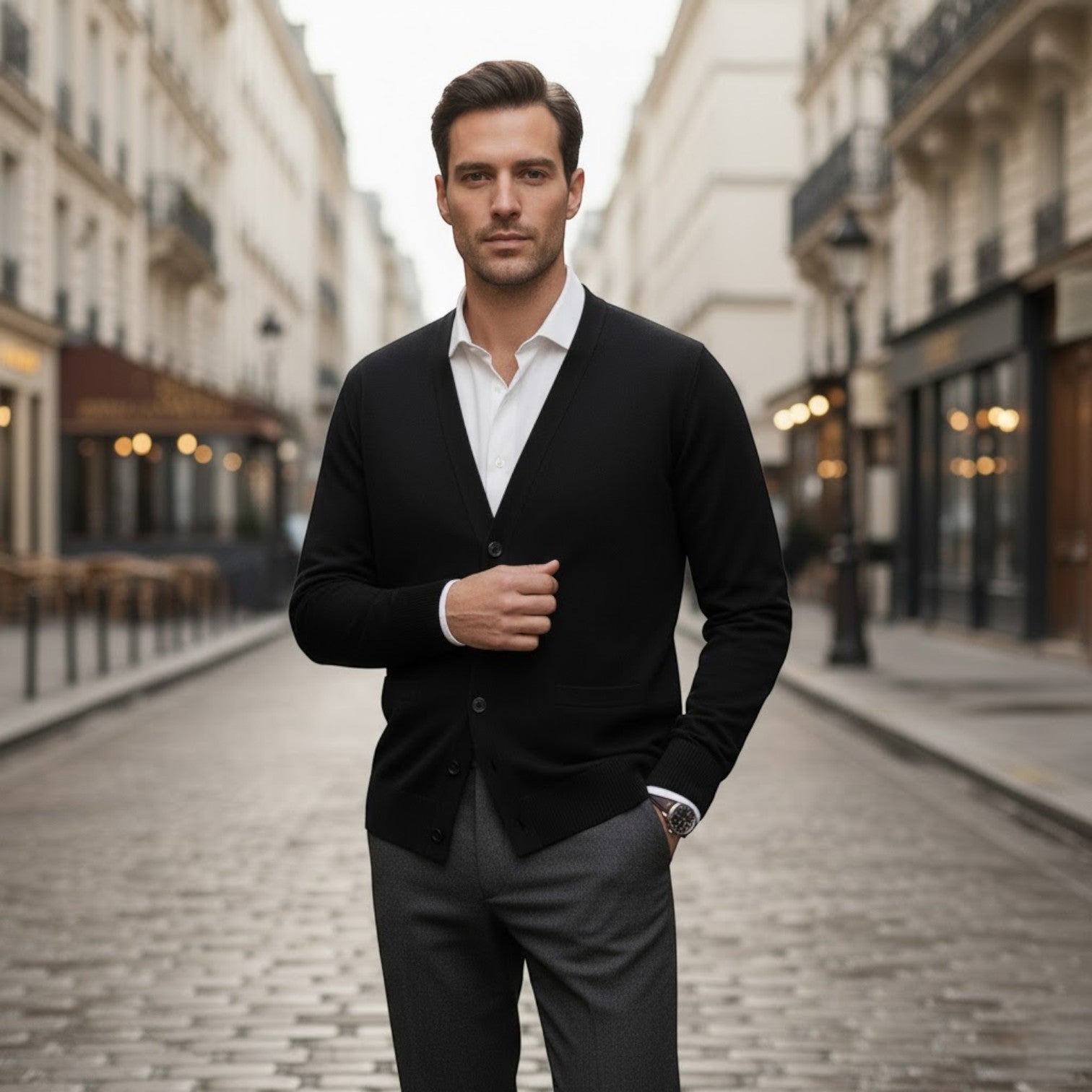 Riche | Cardigan homme coton coupe slim – Style boutonné minimaliste