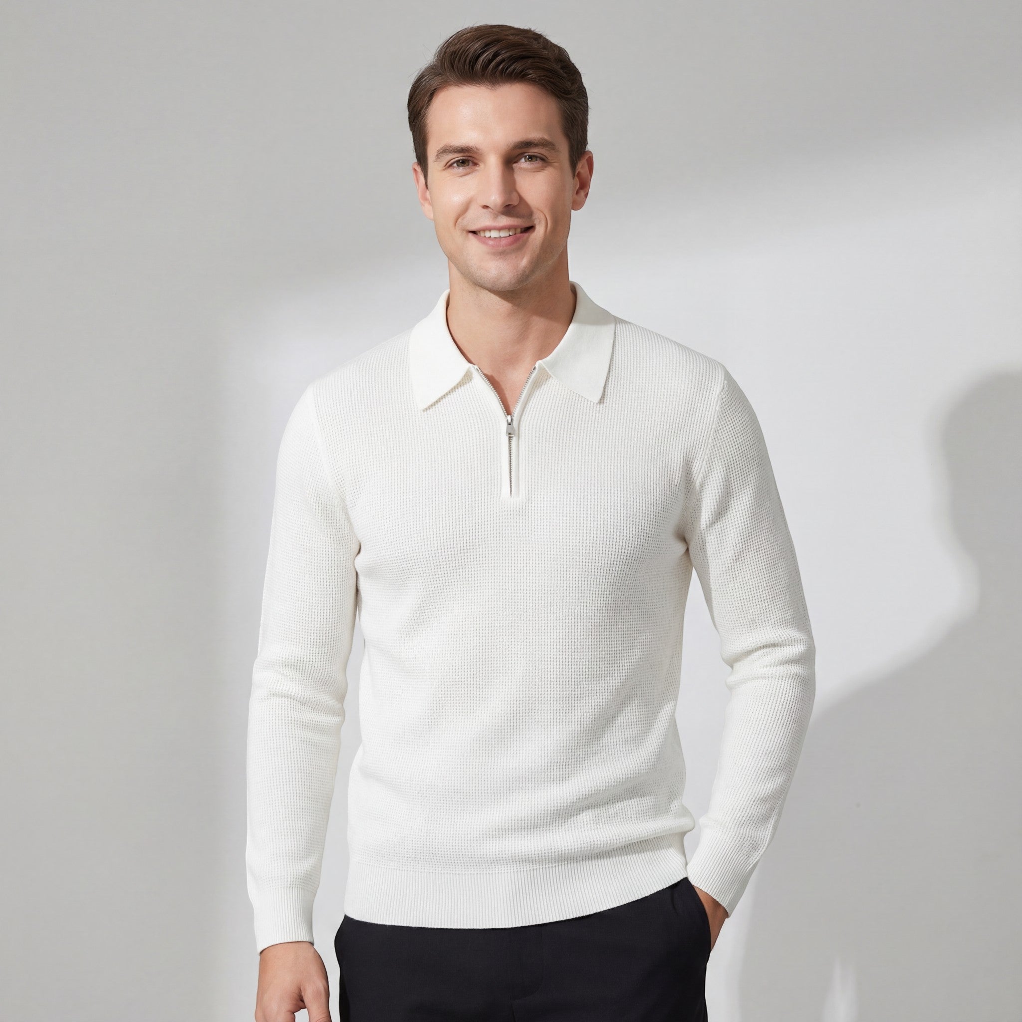 Riche | Pull homme en maille gaufrée à demi-zip