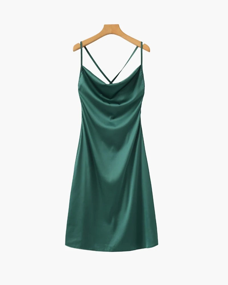 Robe Slip Femme en Satin 100% Soie – Col Drapé Élégant Coupe Biais