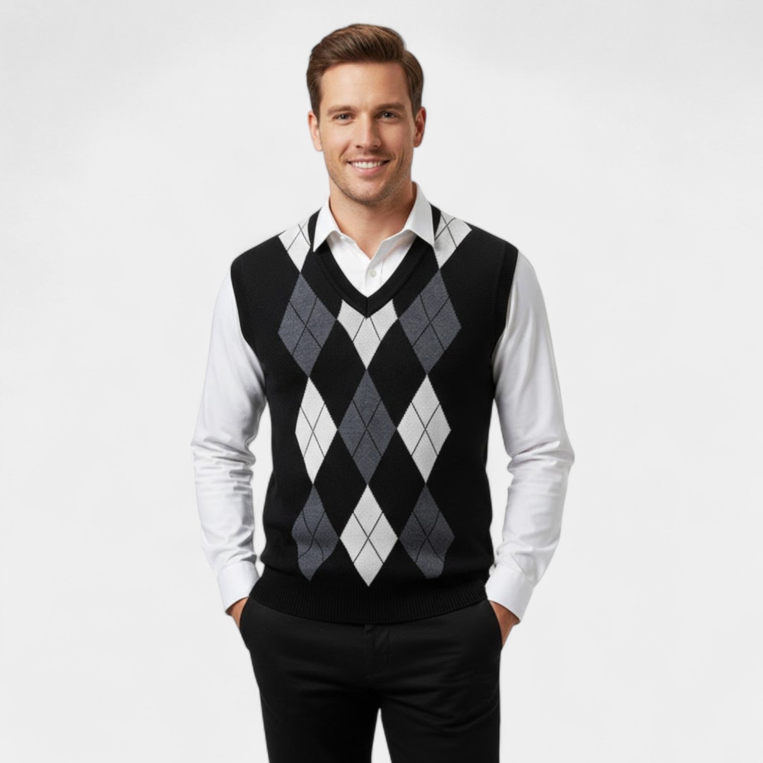 Riche | Gilet Homme à Carreaux – Col V Sans Manches