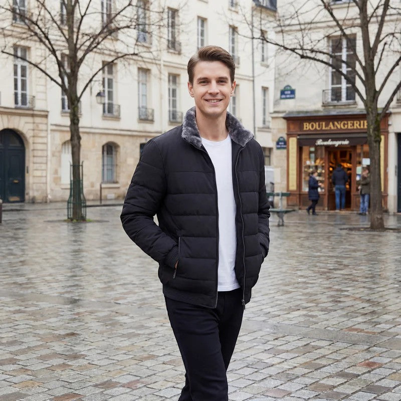 Riche | Doudoune homme coton hiver – Col montant doublé fourrure