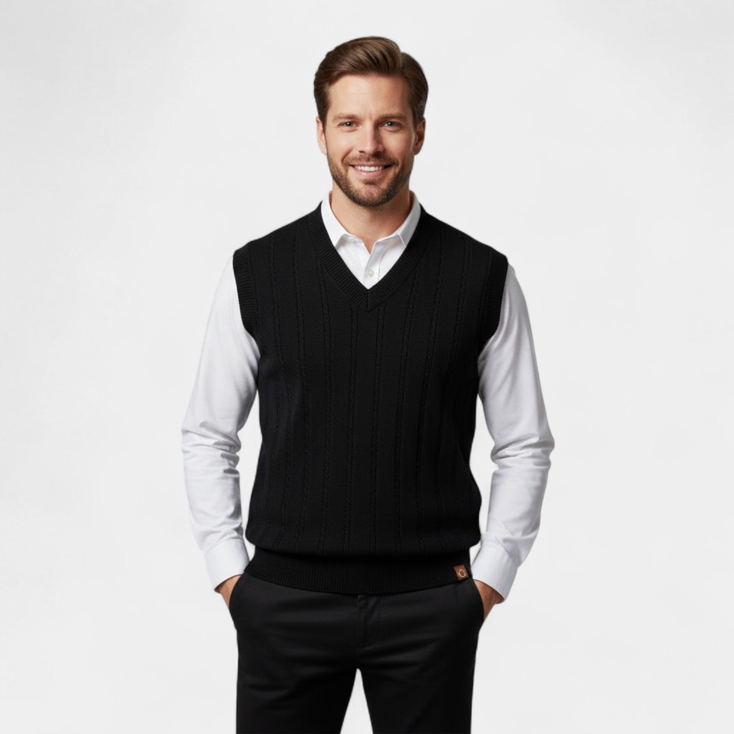 Riche | Gilet Sans Manches Col V Homme – Maille Torsadée