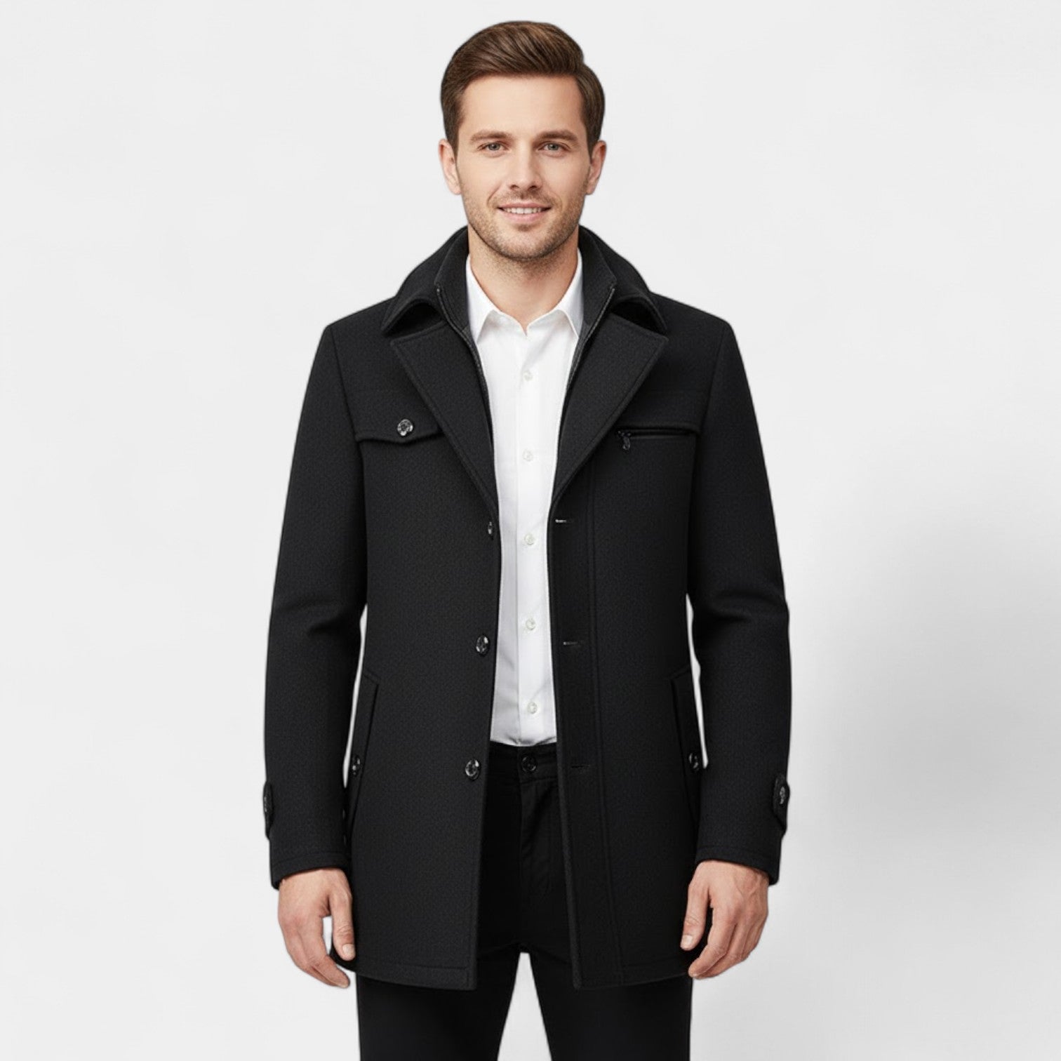 Riche | Manteau Homme en Laine – Fermeture Zippée et Boutonnée Style Classique Moderne