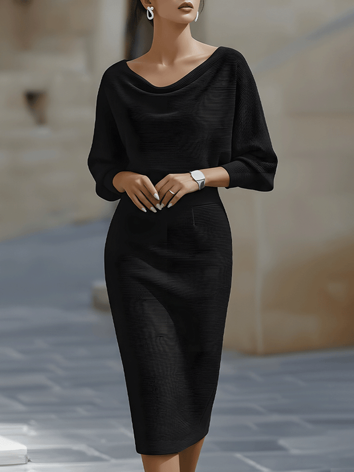 Robe Midi en Maille pour Femme – Manches Chauve-Souris Coupe Ajustée
