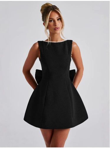 Robe Mini Femme A-Line Dos Nu – Sans Manches Nœud Perlé