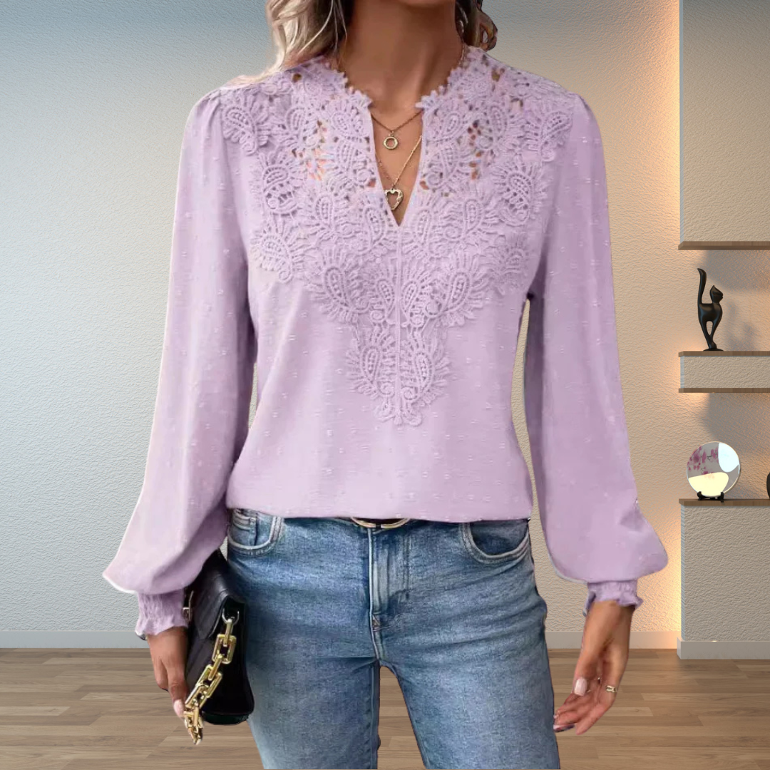 Blouse en Dentelle pour Femme – Manches Longues Coupe Standard