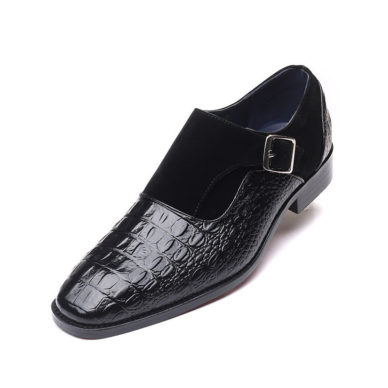 Chaussures Habillées Homme à Bride Moine en Cuir – Bout Carré Gaufré Croco