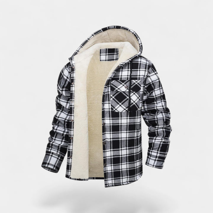 Herren-Kapuzenjacke aus Baumwollmischgewebe – Futter aus kariertem Fleece