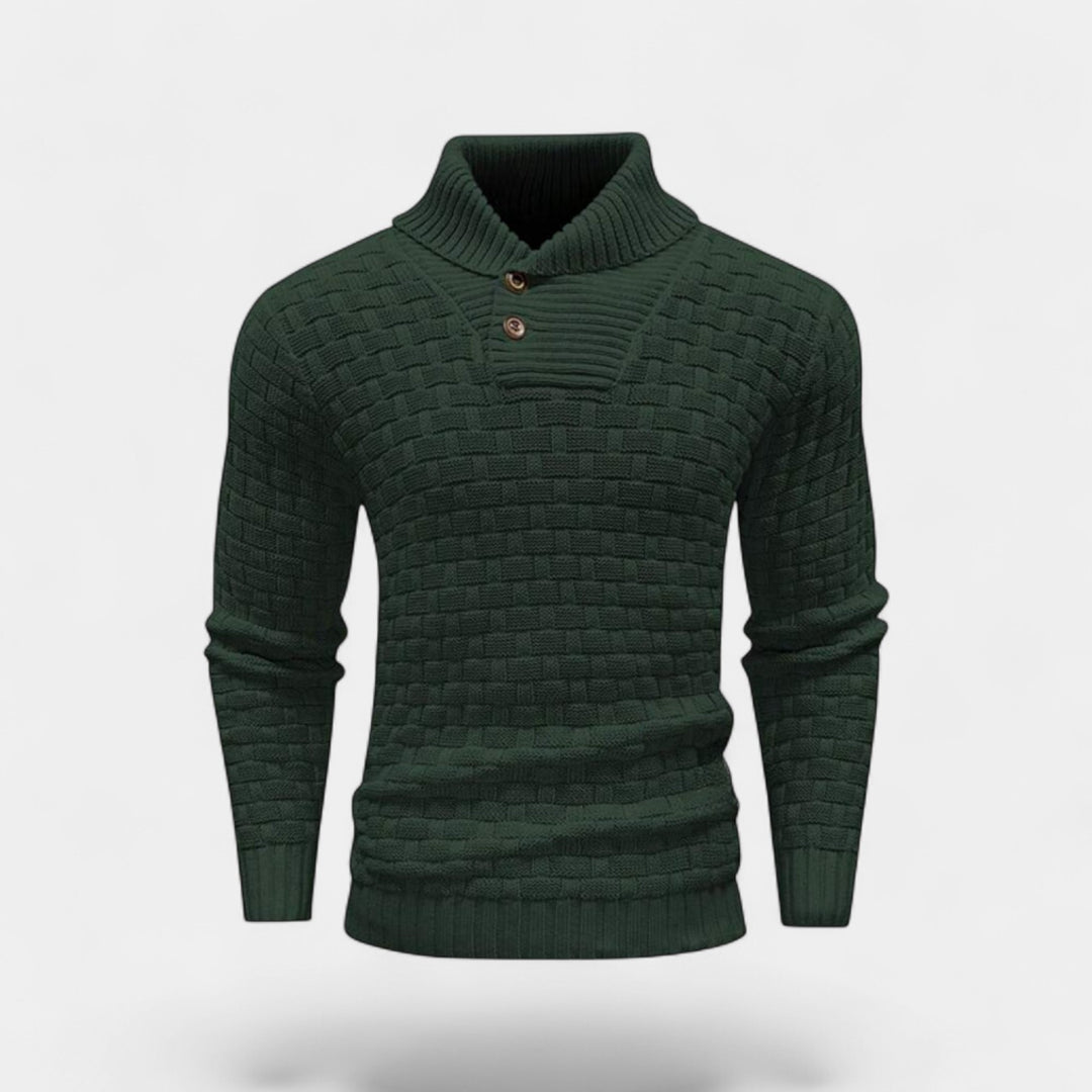Riche | Col roulé homme coton - Coupe slim détail bouton