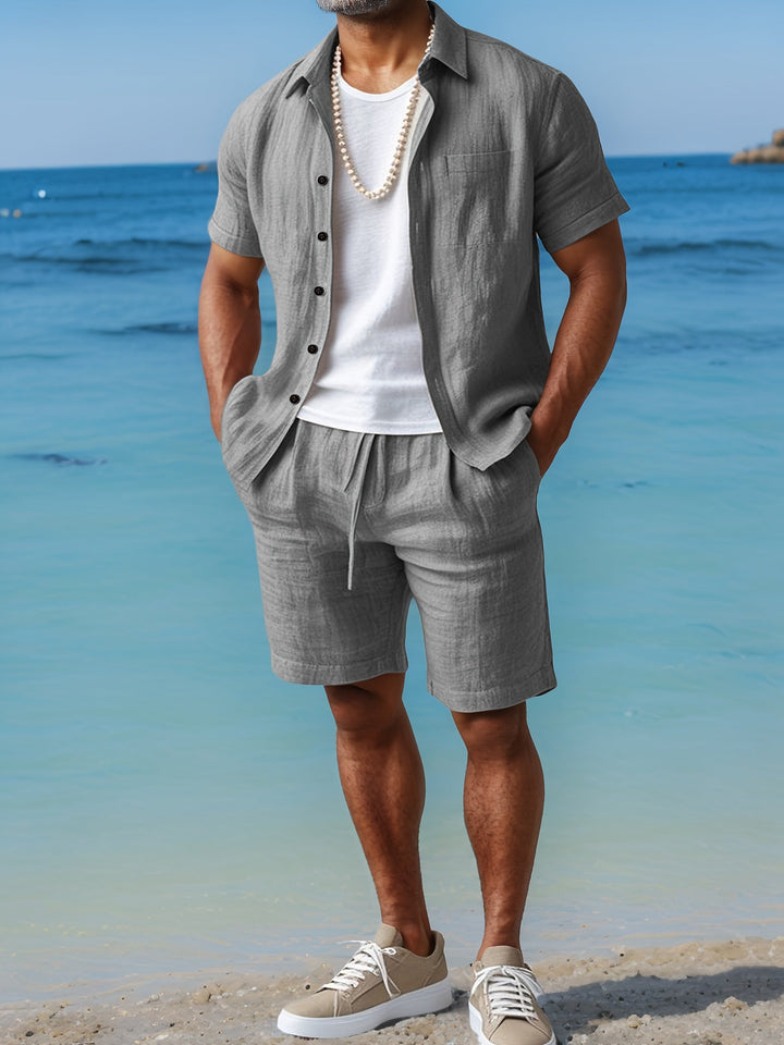 Men's Two-Piece Linen Suit – Casual Button-Down Style