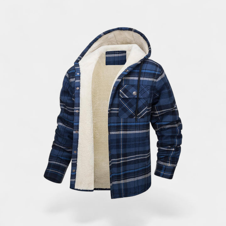 Herren-Kapuzenjacke aus Baumwollmischgewebe – Futter aus kariertem Fleece