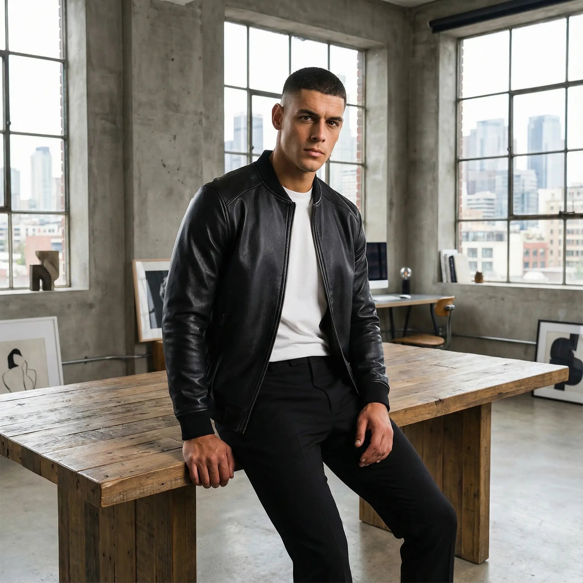 Riche | Veste en cuir homme style coréen – coupe minimaliste