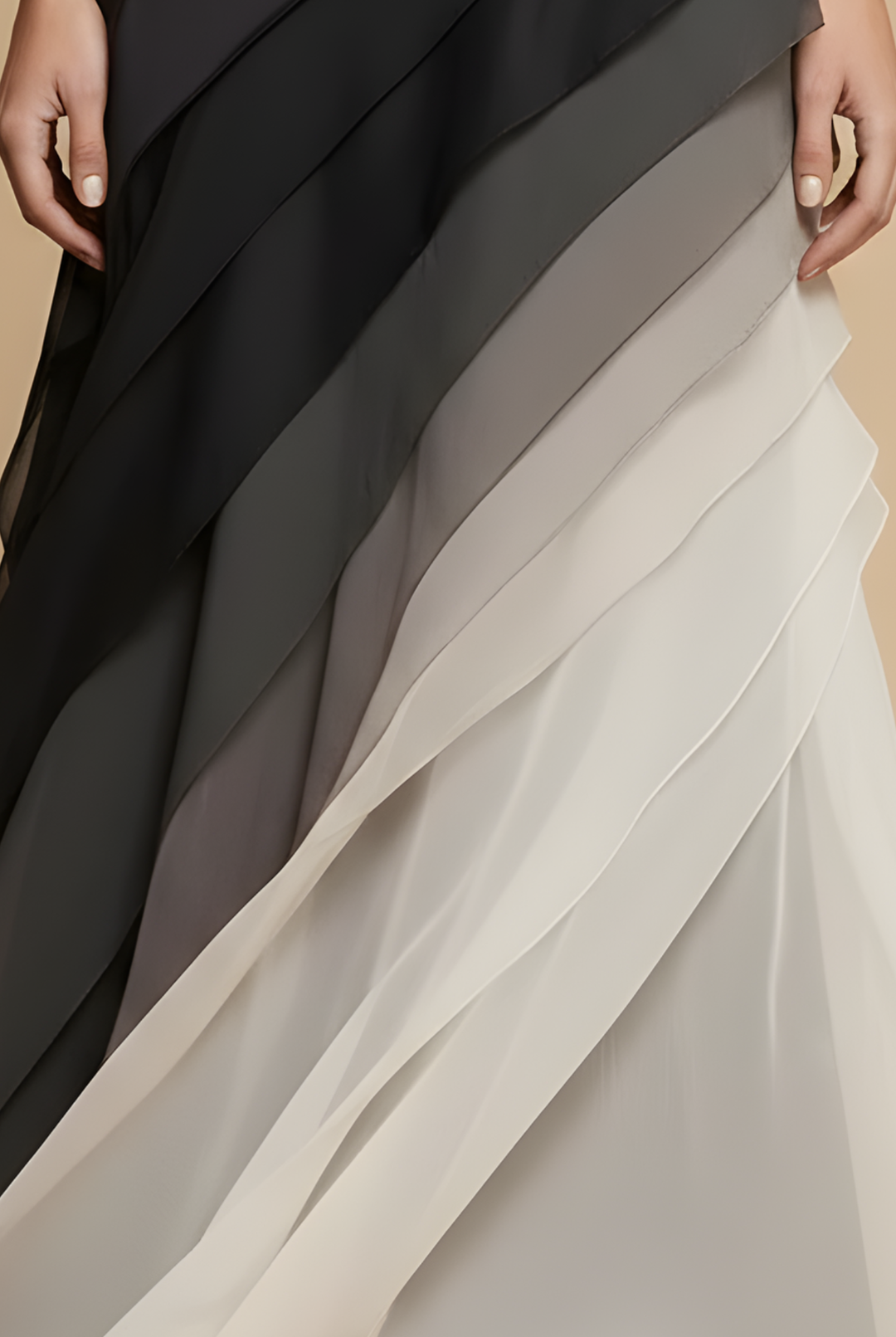 Robe Maxi Femme Chiffon Dégradé – Coupe Asymétrique Superposée Sans Manches