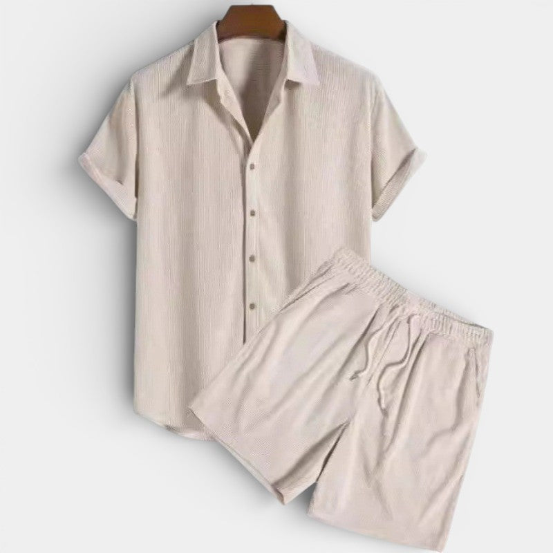 Herren-Set aus Kurzarmhemd und Shorts aus Cord – Lässiger Schnitt