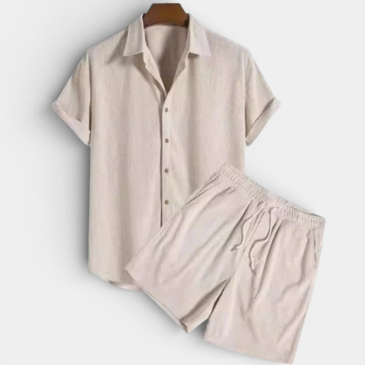 Herren-Set aus Kurzarmhemd und Shorts aus Cord – Lässiger Schnitt
