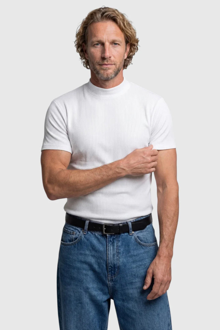 Figurbetontes Stretch-T-Shirt für Herren – Slim-Fit-Schnitt mit geripptem Kragen