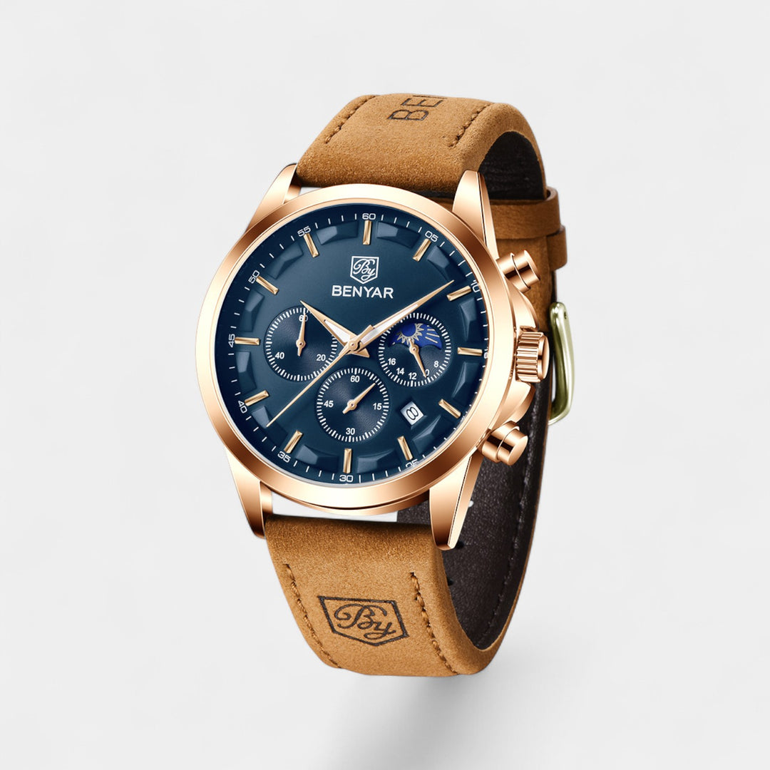 Riche | Men's Watch with Leather Strap – 41 mm Multi-Function Quartz