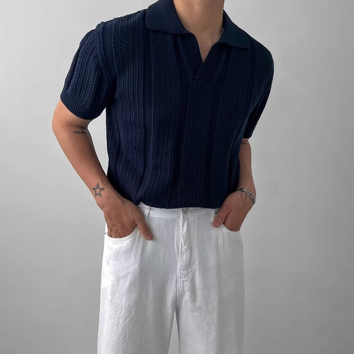 Men's Breathable Knit Polo Shirt – Lightweight Openwork Texture