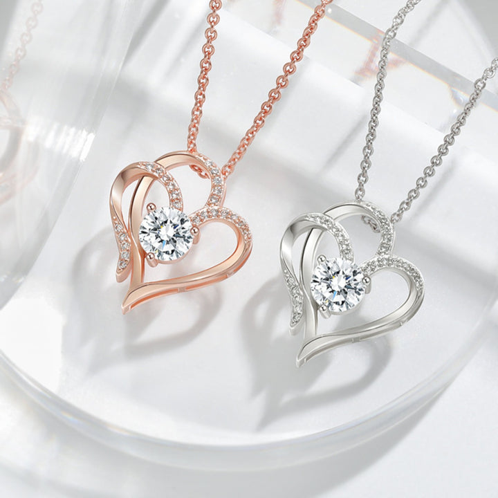 Women's Double Heart Pendant Necklace – Rhinestone Accents