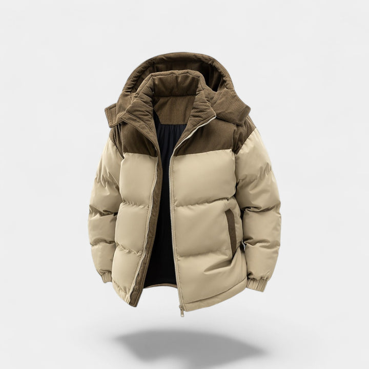 Riche | Herren-Daunenjacke mit abnehmbarer Kapuze aus Baumwolle – dick gefüttert, raffiniert, winterliche Silhouette