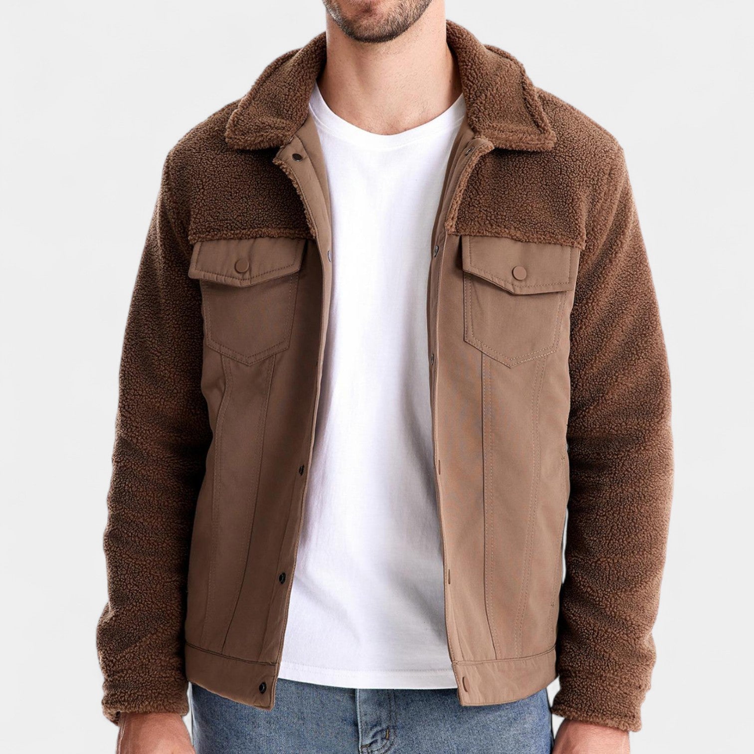 Riche | Veste homme patchwork en laine d’agneau – décontractée, raffinée, silhouette hivernale