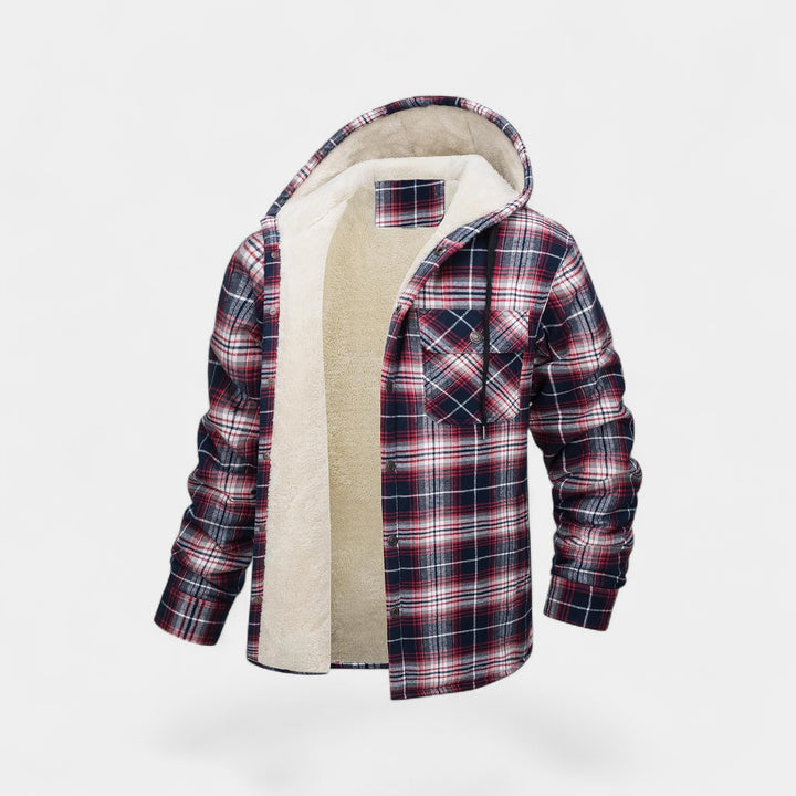 Herren-Kapuzenjacke aus Baumwollmischgewebe – Futter aus kariertem Fleece