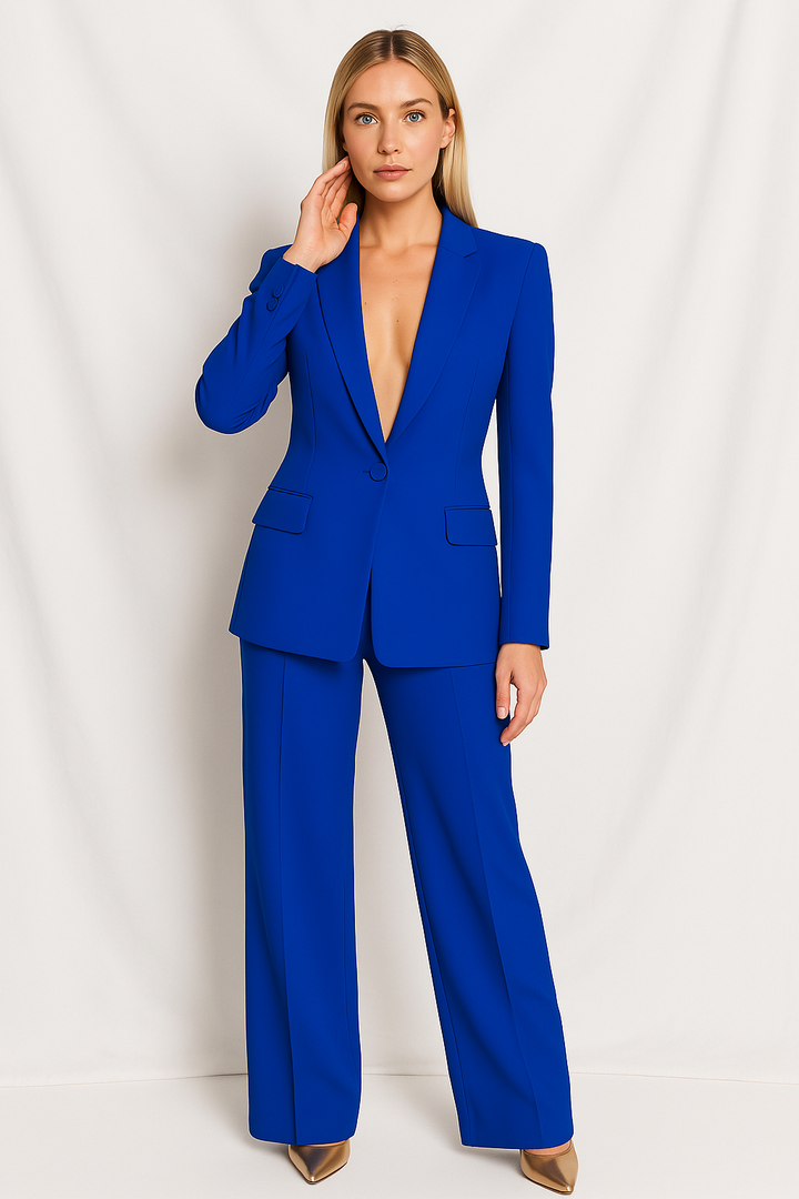 Set aus Blazer und strukturierter Hose für Damen – Taillierte Passform, gerade geschnittene Hose