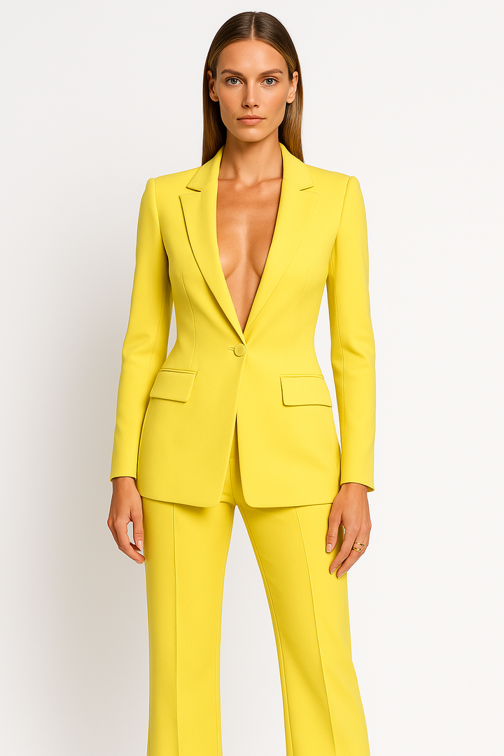 Set aus Blazer und strukturierter Hose für Damen – Taillierte Passform, gerade geschnittene Hose