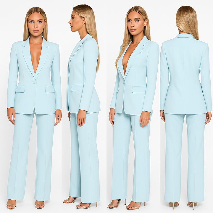 Set aus Blazer und strukturierter Hose für Damen – Taillierte Passform, gerade geschnittene Hose