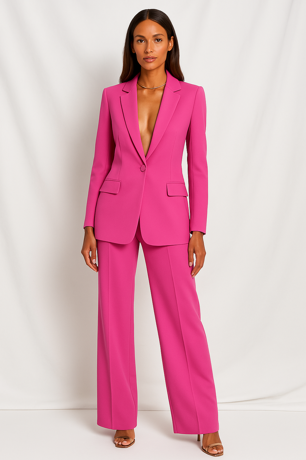 Set aus Blazer und strukturierter Hose für Damen – Taillierte Passform, gerade geschnittene Hose